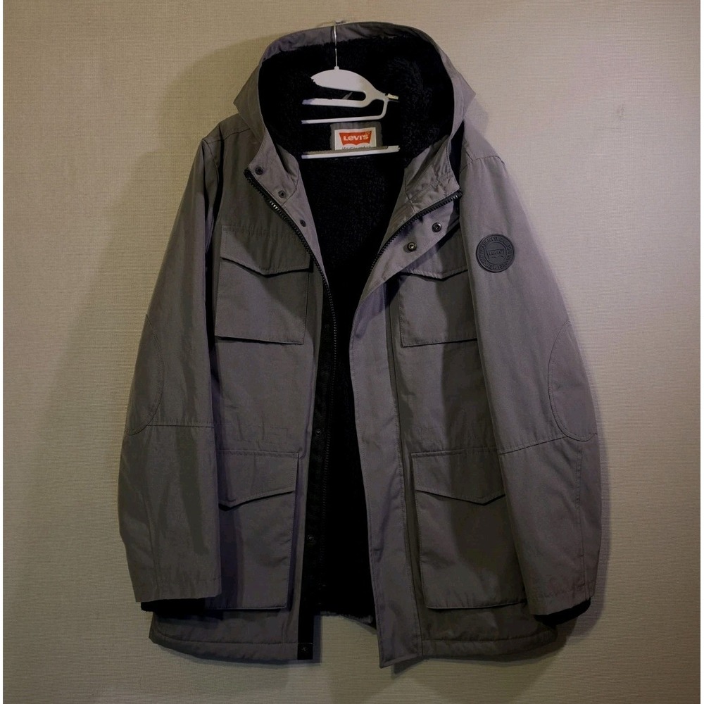 Levi's Men's Sherpa Lined Hooded Parka Jacket Gray Utility Field Coat Size L